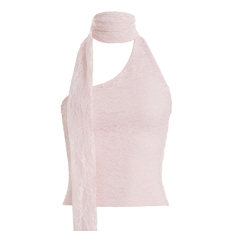 Irregular Lace Neck Scarf Slant-Neck Designer-Style Tank Top