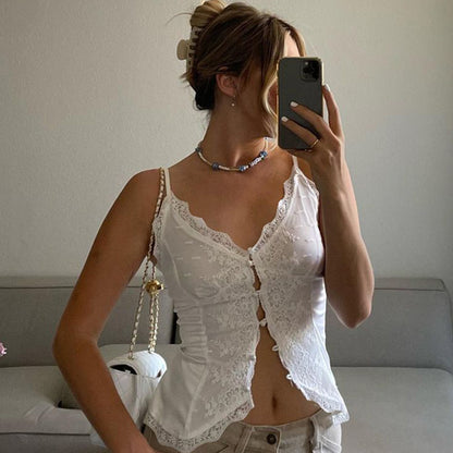 Cárdigan de encaje sexy con cuello en V, estilo americano