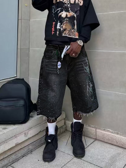 Retro Straight-Leg Wide-Leg Denim Shorts