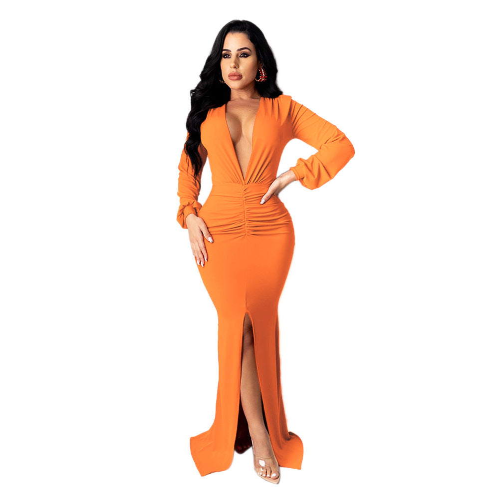 Vestido de noche ajustado con escote en V grande para mujer